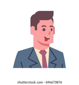 Male Show Tongue Emotion Icon Isolated Avatar Man Facial Expression Concept Face Vector Illustration