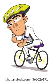 Male showing thumbs up riding bikes isolated on white background
