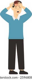 Male in Sick Character. Man Suffering. Cartoon Vector Illustration.