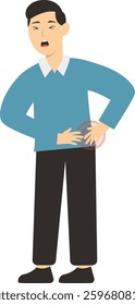 Male in Sick Character. Man Suffering. Cartoon Vector Illustration.