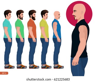 Male Side Pose, Character Side Pose Vector Illustration. Male Man Youth Young Boy Standing Face