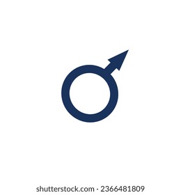 Male sign, flat vector illustration isolated on white background. Symbol for restroom or toilet for men. Concepts of sex and masculinity. Circle with arrow.
