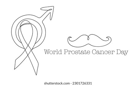 Male sign of Mars with a ribbon against oncology. World Prostate Cancer Awareness Day. Vector illustration