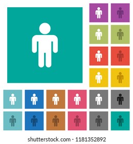Male sign multi colored flat icons on plain square backgrounds. Included white and darker icon variations for hover or active effects.