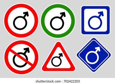 Male sign on gray background. Funny sign. Set stickers, male sign silhouette vector.