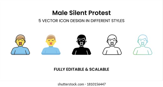 Male Silent Protest vector icon in colored outline, flat, glyph, line and gradient