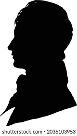 Male silhouette in antique european costume of 18th-19th century. Graphic elegant portrait of young aristocrat, cavalier for design, illustrations, decoupage, scrapbook, prints