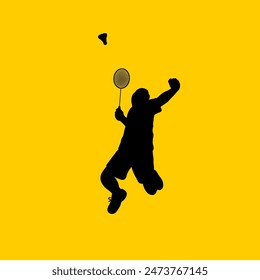 male silhouette doing badminton smash front view vector illustration