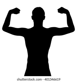 Male Silhouette Flexing His Muscles Vector Illustration Isolated On White