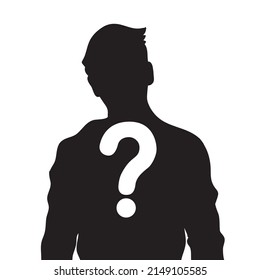 Male silhouette icon with question mark sign,Unknown person concept,Vector illustration