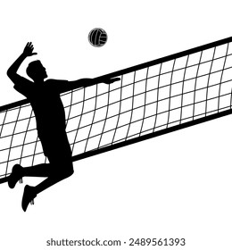 male silhouette jumping smashing volleyball vector