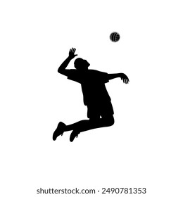 male silhouette jumping volleyball smash side view vector