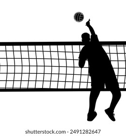 male silhouette jumping volleyball smash rear view vector