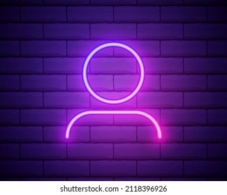 Male silhouette neon light icon. Gentlemen WC door glowing sign. Men's clothes department store. Vector isolated illustration isolated on brick wall