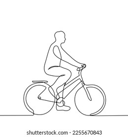 male silhouette on bike -one line drawing vector. bike ride concept