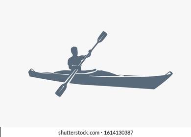 male silhouette on kayak on white