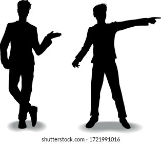 
Male silhouette pointing finger relaxed posture.