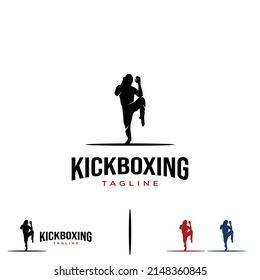male silhouette practicing kick boxing logo design on isolated background