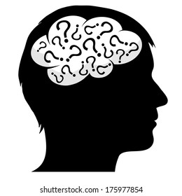 Male silhouette with question marks
