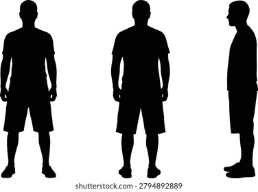 Male silhouette reference collection with front back side standing poses