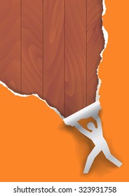 Male silhouette uncovering wood texture.
Paper silhouette man ripping paper with wood texture. Vector available.
