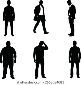 Male Silhouettes in Various Poses – Vector Collection on White Background