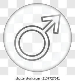 Male simple icon vector. Flat design. Glass button on transparent grid.ai