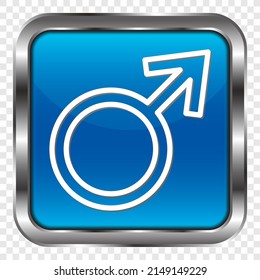 Vector de icono simple masculino. Diseño plano. Botón cuadrado azul metálico. cuadrícula transparente.ai