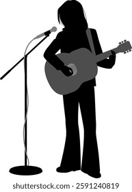 Male singer holding an acoustic guitar and singing