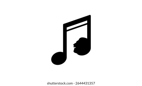 Cantor masculino como nota, símbolo vocal, silhueta isolada preta