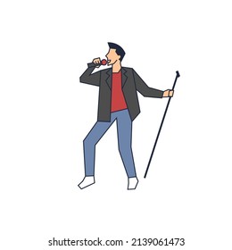 Male singer simple flat vector character illustration.