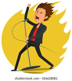 Male Singer singing passionately on stage in to microphone - Vector Illustration