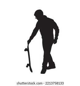 male skateboarder vector silhouette on white