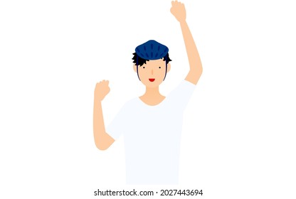 A male skater smiling and making a big gut pose