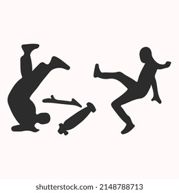  male skaters crash silhouette vector