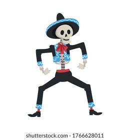 Male Skeleton in the Mexican National Costume, Day of the Dead Dia de los Muertos Concept Vector Illustration