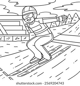 Male Ski Jumper Reaching the Out Run Coloring Page