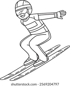 Male Ski Jumper Reaching the Out Run Isolated 