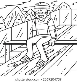 Male Ski Jumper Taking Position Coloring Page 