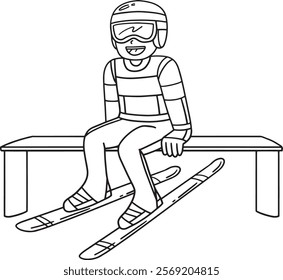 Male Ski Jumper Taking Position Isolated Coloring 