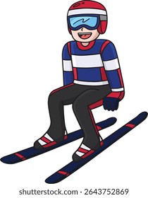 Male Ski Jumper Taking Position Cartoon Clipart 