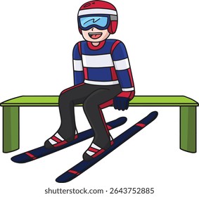 Male Ski Jumper Taking Position Cartoon Clipart 