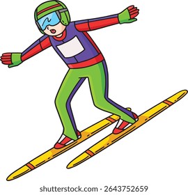 Male Ski Jumper Telemark Landing Cartoon Clipart 