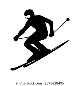 Male Skier in action silhouette. Vector illustration