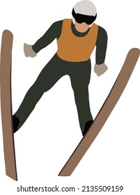 Male skier performs ski jump