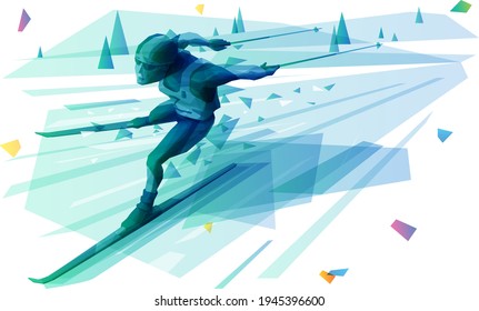 Male skier running the race