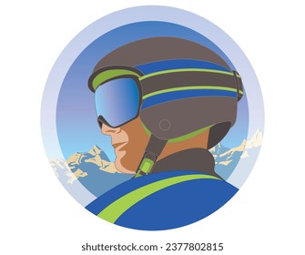 male skier with white helmet and goggles profile view