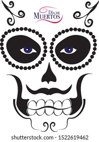 Male skull with spanish text: Day of the dead - Catrina - Day of the dead celebration