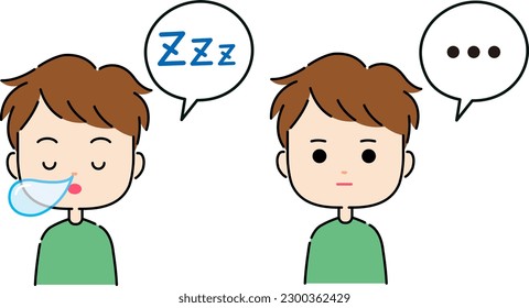 Male sleep and silence expression illustration with speech bubble