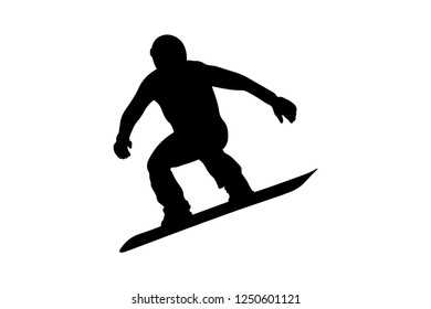 male snowboarder jumping on snowboard black silhouette